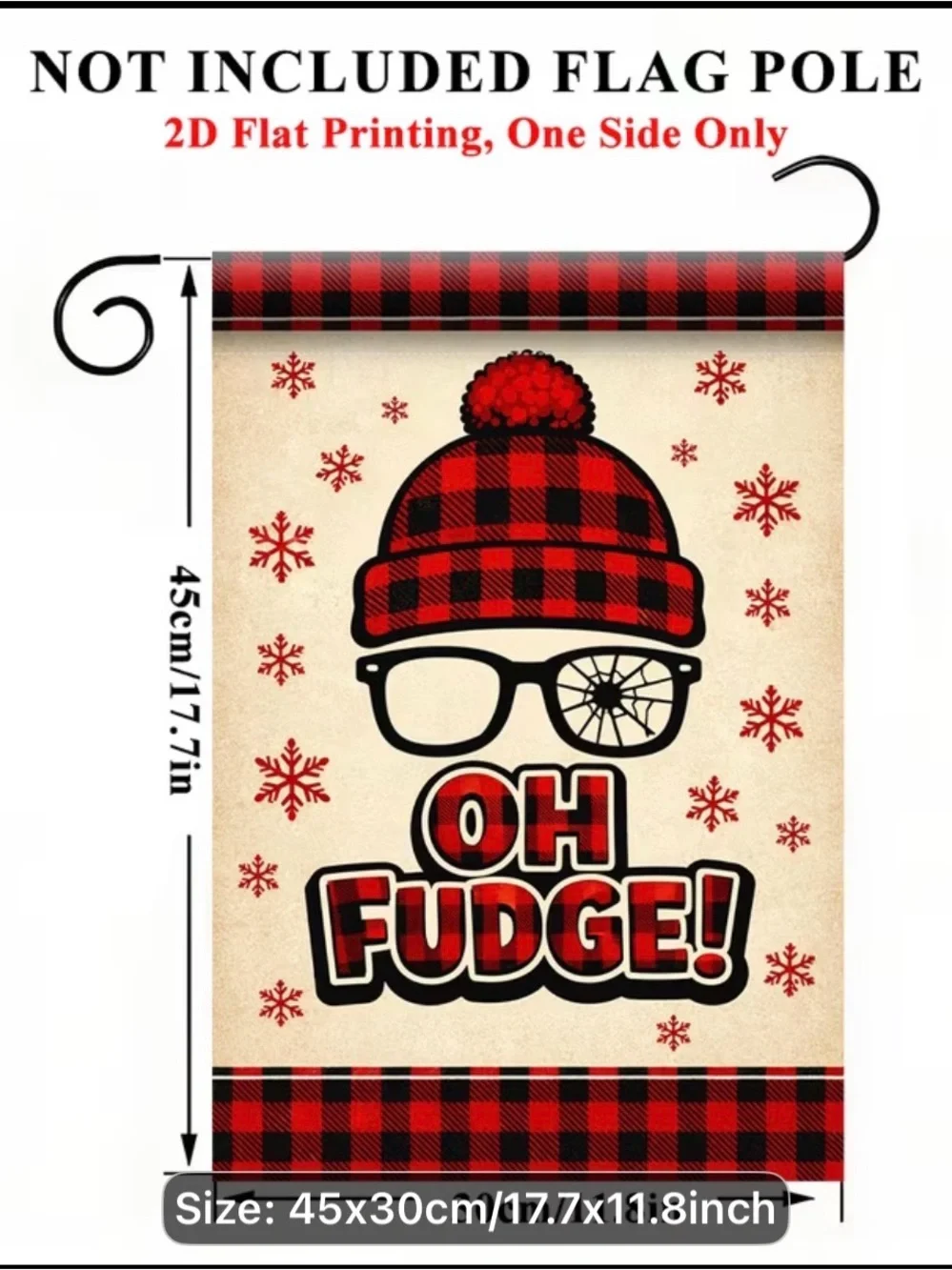 Oh Fudge! Holiday Garden Flag (No Stand) - Red Black Buffalo Plaid